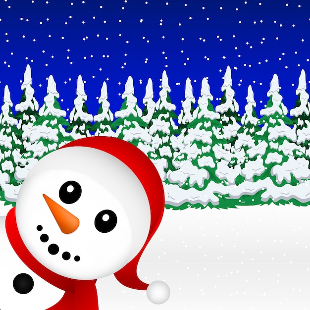 Snowman in the forest vector illustration holiday