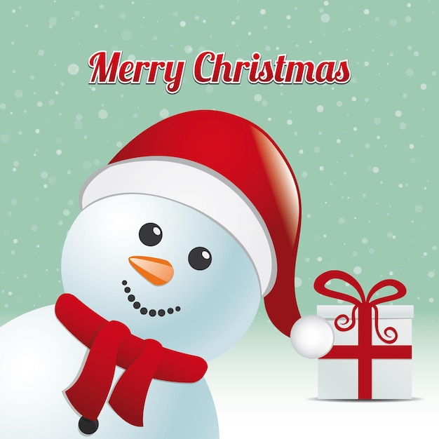 Vector snowman gift snowy background merry christmas