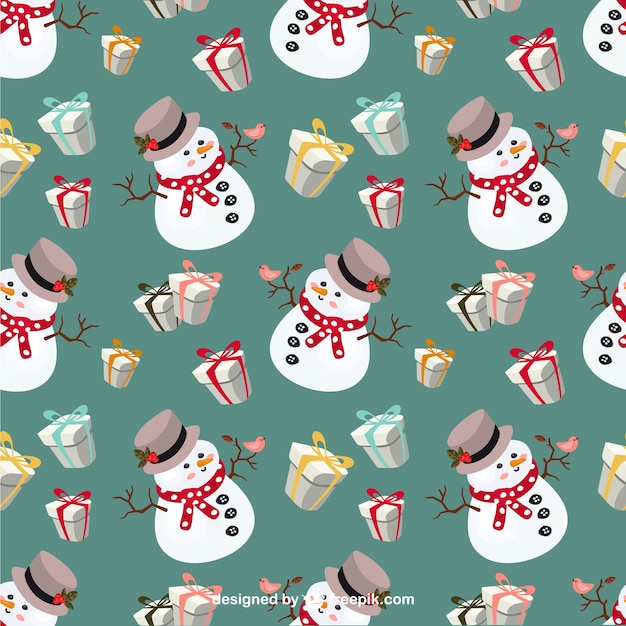 Vector snowman and gifts pattern