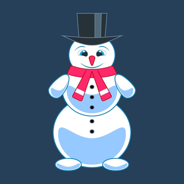 Snowman in a hat isolated on dark blue background