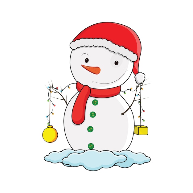 Snowman holding jingle bells vector isolated on white background. christmas vector.