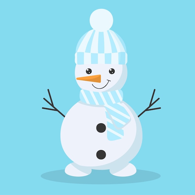 Снеговик в синей шапке и шарфе