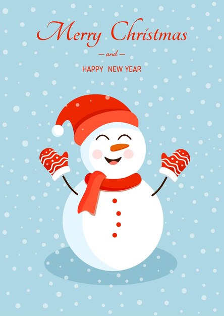 ベクトル 帽子をかぶったスノーマン 雪の中の手袋 ポストカード ポスター バナー メリークリスマスのイラスト