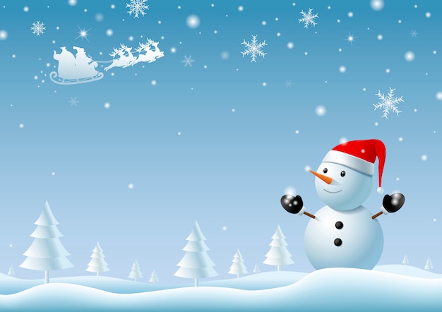 Snowman looking at santa clause christmas background