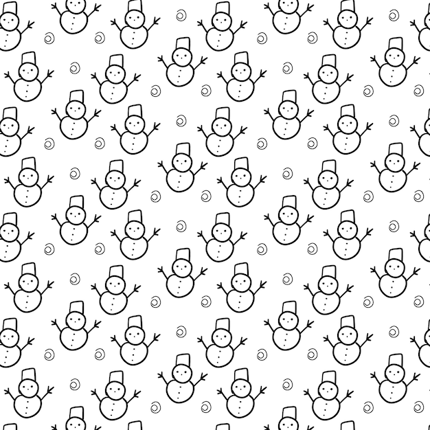 snowman new year christmas doodle pattern textile background line vector illustration