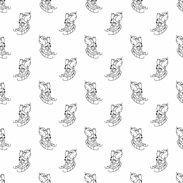 Snowman pattern6 Cute seamless pattern with a snowman sledding Cartoon white and black vector illustration