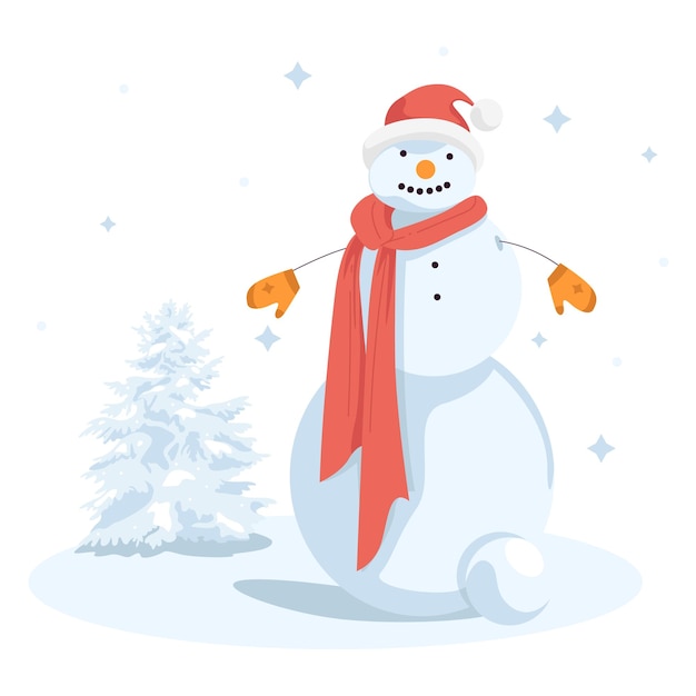 Vector snowman santa with christmas tree. vector illustration