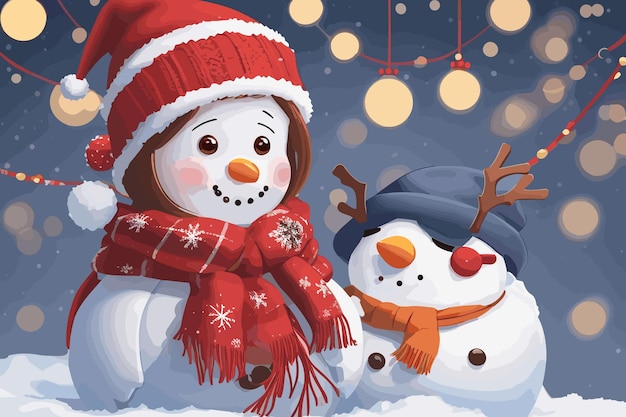 снеговик и снеговик в красной шапке.