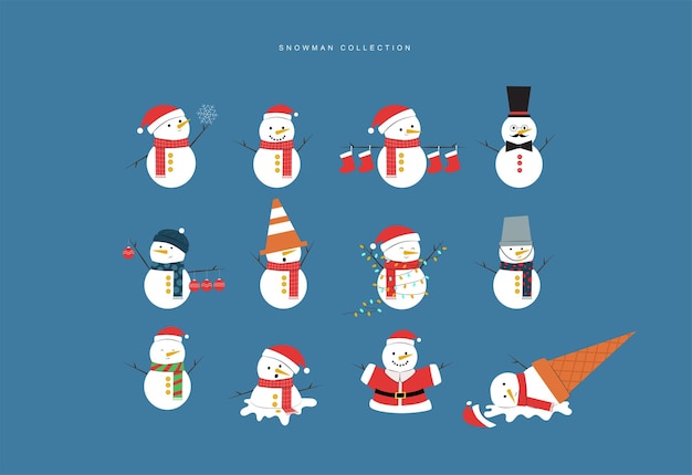 Векторная иллюстрация снеговика в большом наборе коллекции