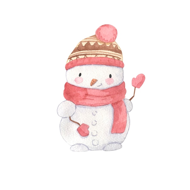 Акварельная иллюстрация снеговика для детей