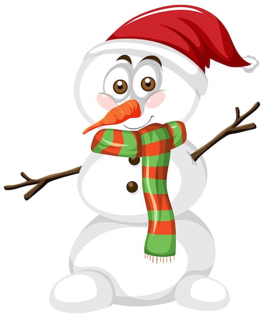 Snowman wearing Christmas hat cartoon character