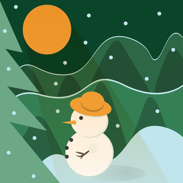 снеговик в зимнем лесу