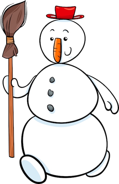 Snowman with besom cartoon illustration