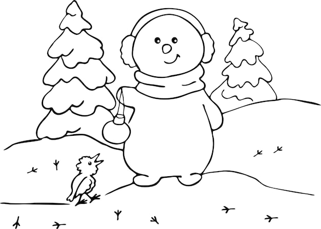 Vector snowman with a christmas toy