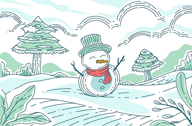 Vector snowman with cute scarf and hat