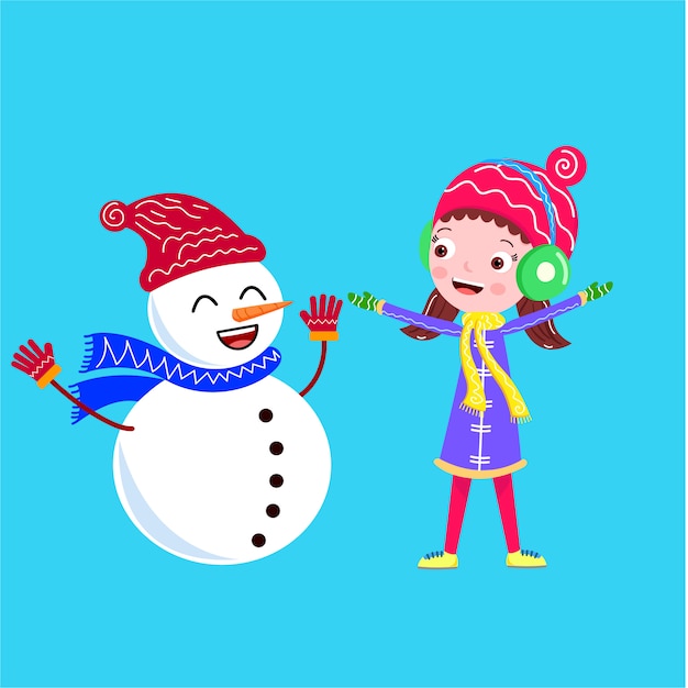 Snowman with a girl vector illustration