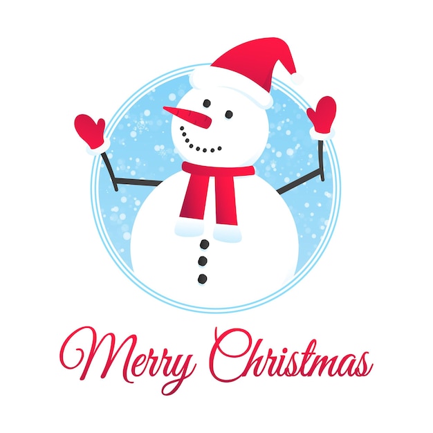 The snowman with hat gloves with falling snow flat style design vector illustration Merry christmas