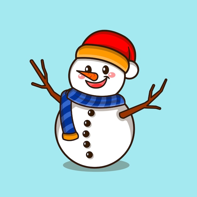 snowman with santa hat smiling in cartoon vector