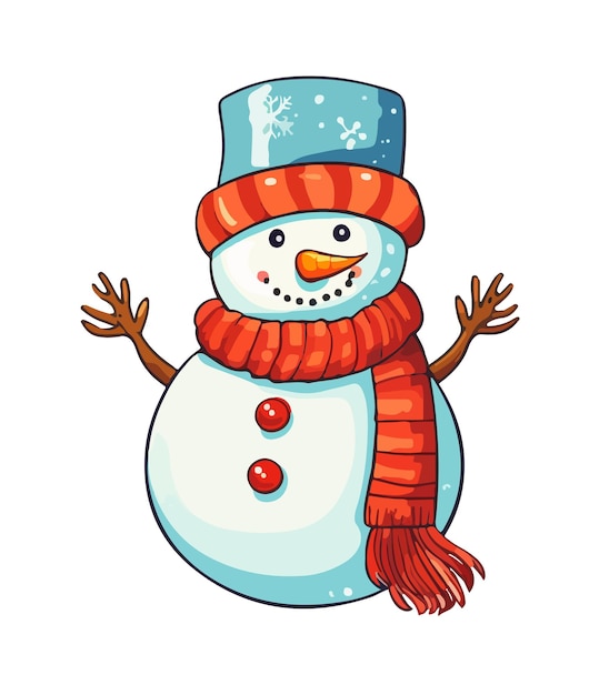 Vector snowman with a scarf gloves and hat isolated in a white background in cartoon watercolor style flat design vector illustration