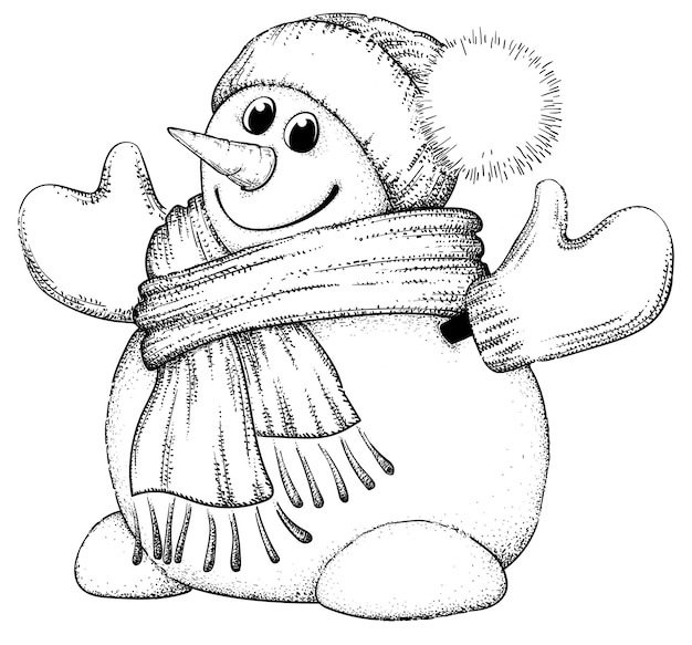 Vector snowman with a scarf gloves and hatwinter iconxmas and new year elements