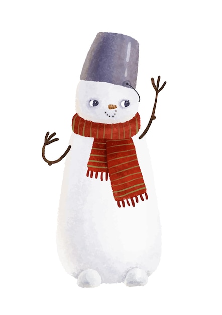 Snowman with a scarf new year hat on isolated background hand