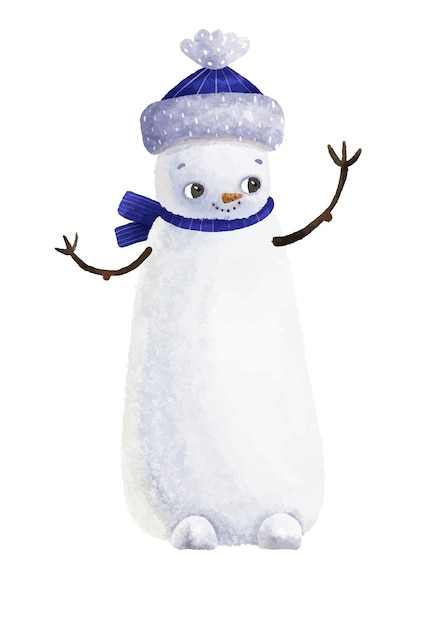 Snowman with a scarf new year hat on isolated background hand