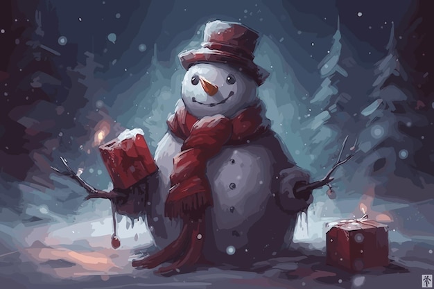 Vector snowman with scarf in winter 3drendering