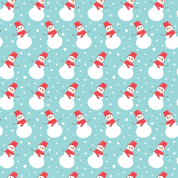 Snowman with snowflakes on a blue background Seamless fabric