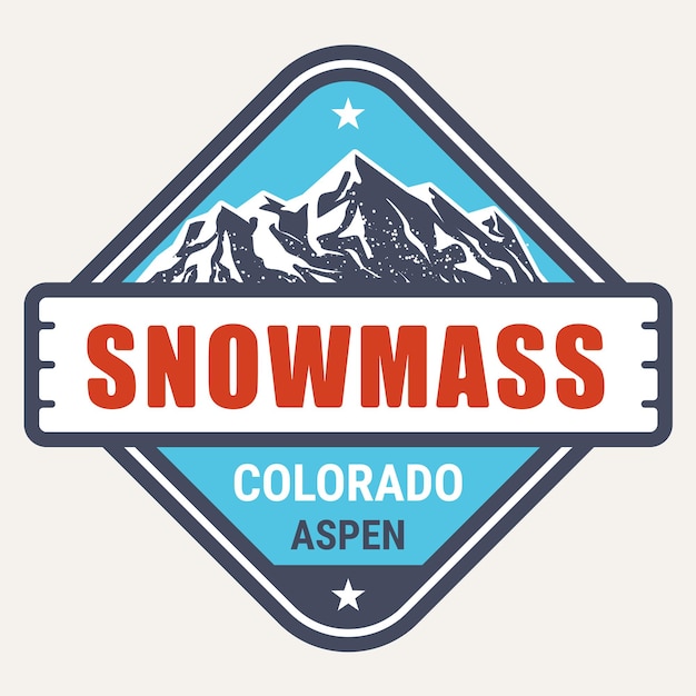 Snowmass village colorado ski resort stamp aspen emblem with snow covered mountains vector