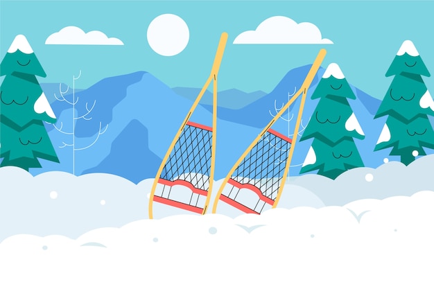 Snowshoeing illustration in hand drawn style