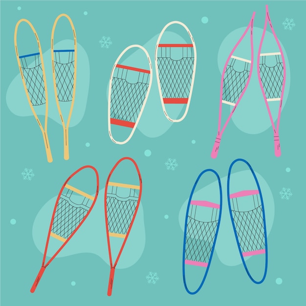 Vector snowshoes collection hand drawn style