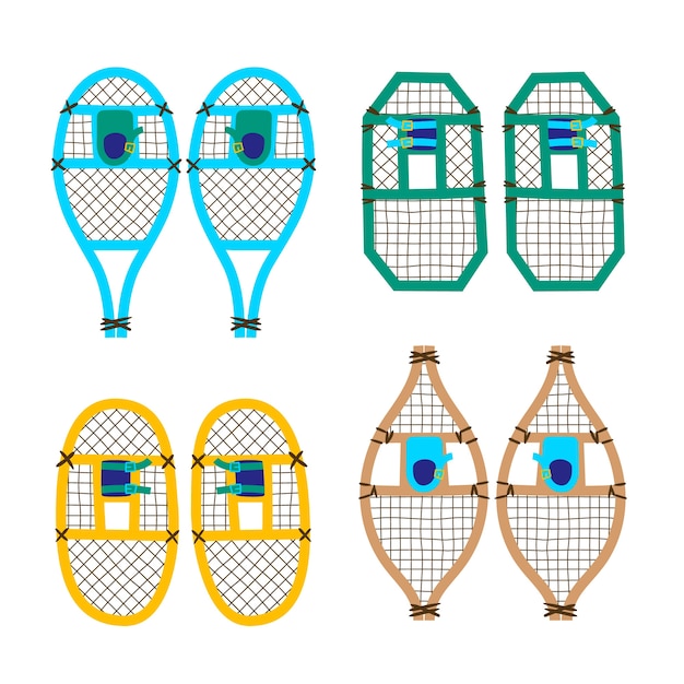 Vector snowshoes collection hand drawn style