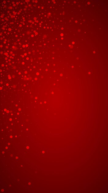 Snowy christmas background Subtle flying snow flakes and stars on christmas red background Delicate sweet snowy christmas Vertical vector illustration