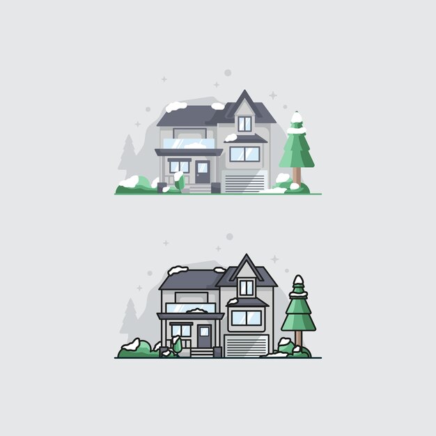 Snowy day home flat minimalist vector illustration