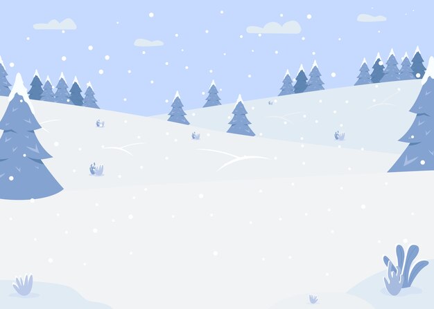 Vector snowy forest hills flat color illustration