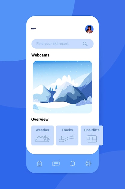 snowy mountain range beautiful nature landscape background ski resort mobile app on smartphone screen vertical copy space vector illustration