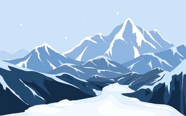 Vector snowy mountain with glacier northernnature landscape