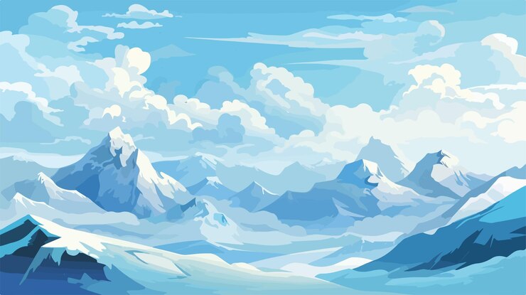 Vector snowy mountains and clouds vector illustration