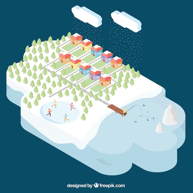 Vector snowy village