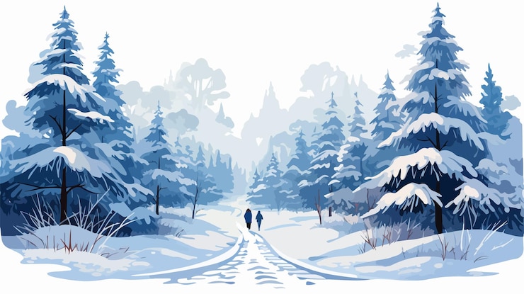 Vector snowy winter cartoon vector illustration