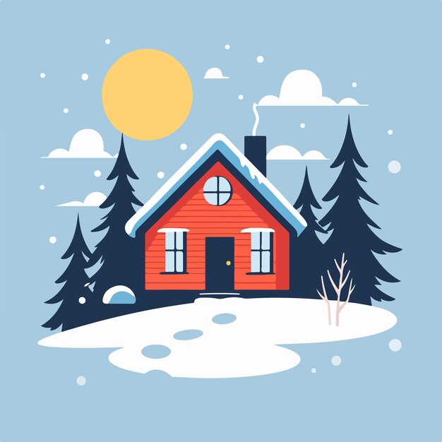 ベクトル 雪の冬の家 フラットイラストベクトル