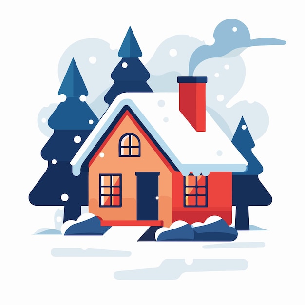 snowy winter house flat illustration vector