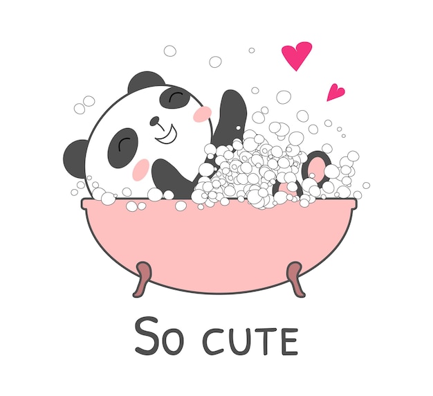 So cute card with panda bathing in a bubble bath vector illustration