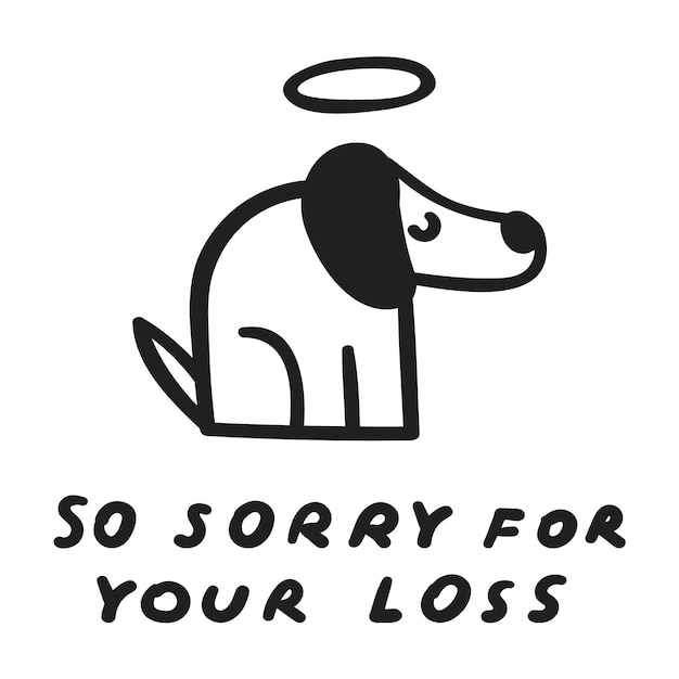 So sorry for your loss pet sympathy card vector outline design illustration on white background
