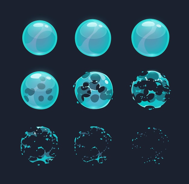 Vector soap bubble burst effect animated sprite for game