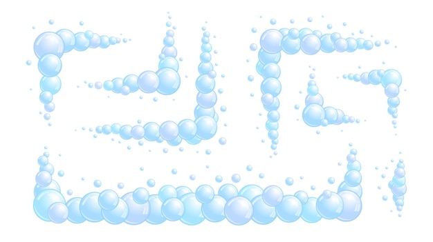 Soap bubble dividers set. different foam decoration elements collection. blue suds clouds borders