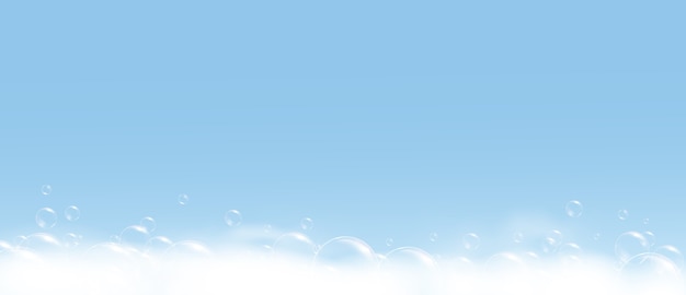 Soap bubble foam on blue background