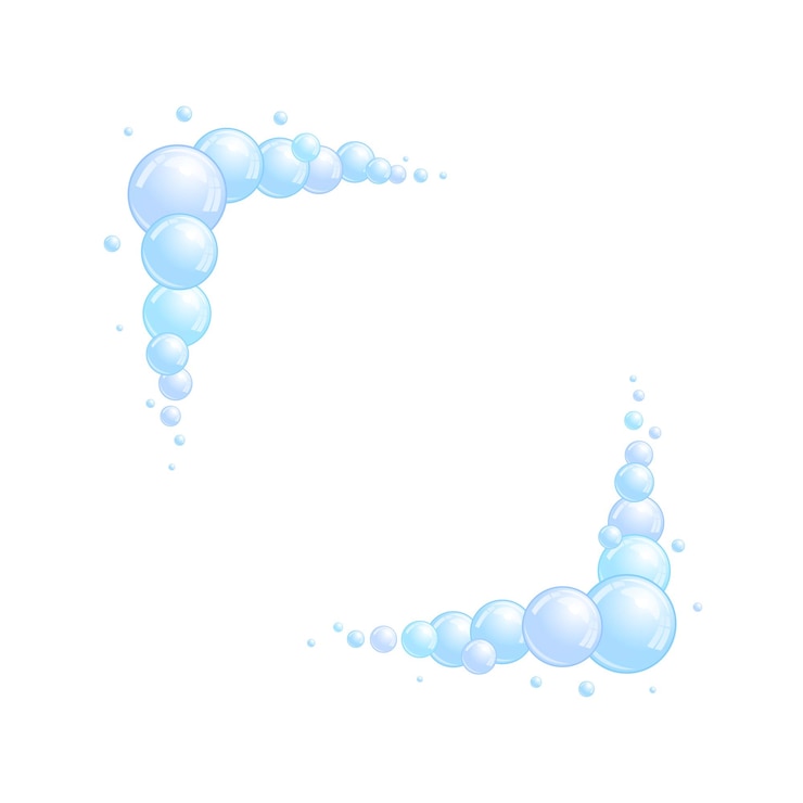 Vector soap bubble frame. foam boarder. blue suds divider and separator. square decoration elements. vector
