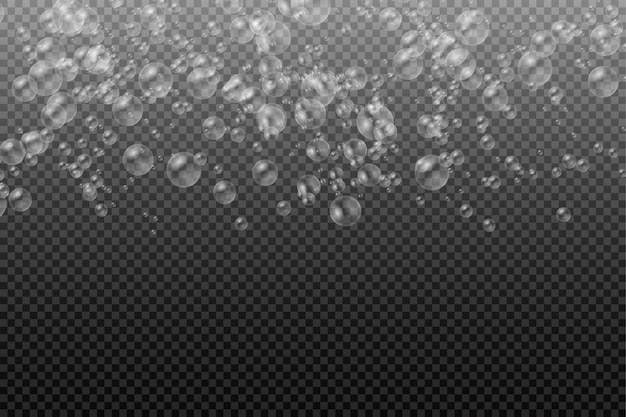 Set di bolle di sapone di bolle d'acqua bianche colorate realistiche trasparenti con riflesso
