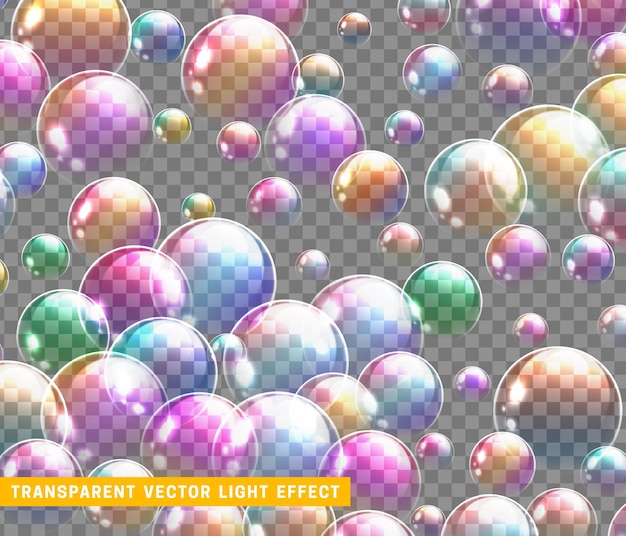 Soap bubbles background realistic 3d design. glass balls. vector illustration